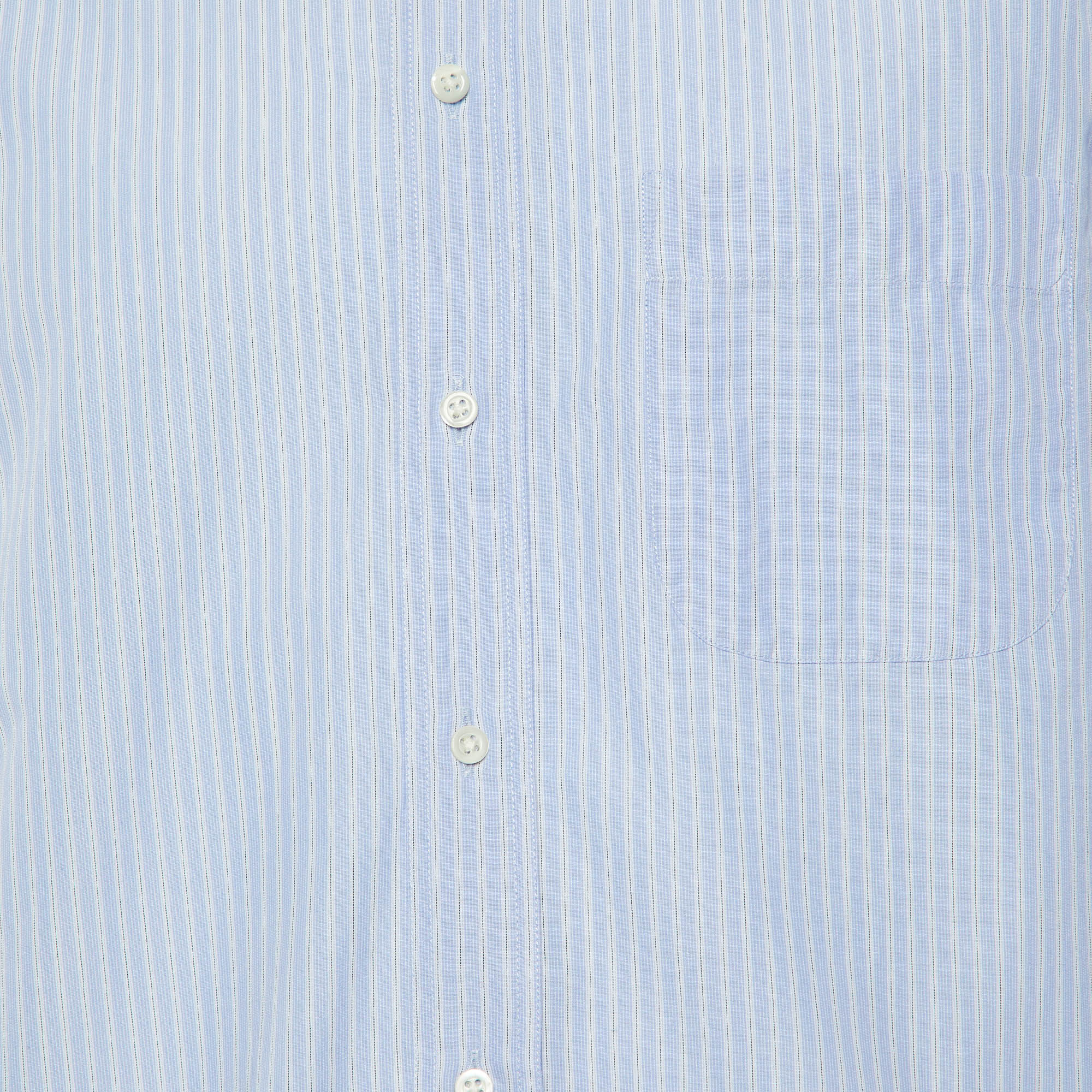 Armani Collezioni Blue Striped Cotton Long Sleeve Shirt M 