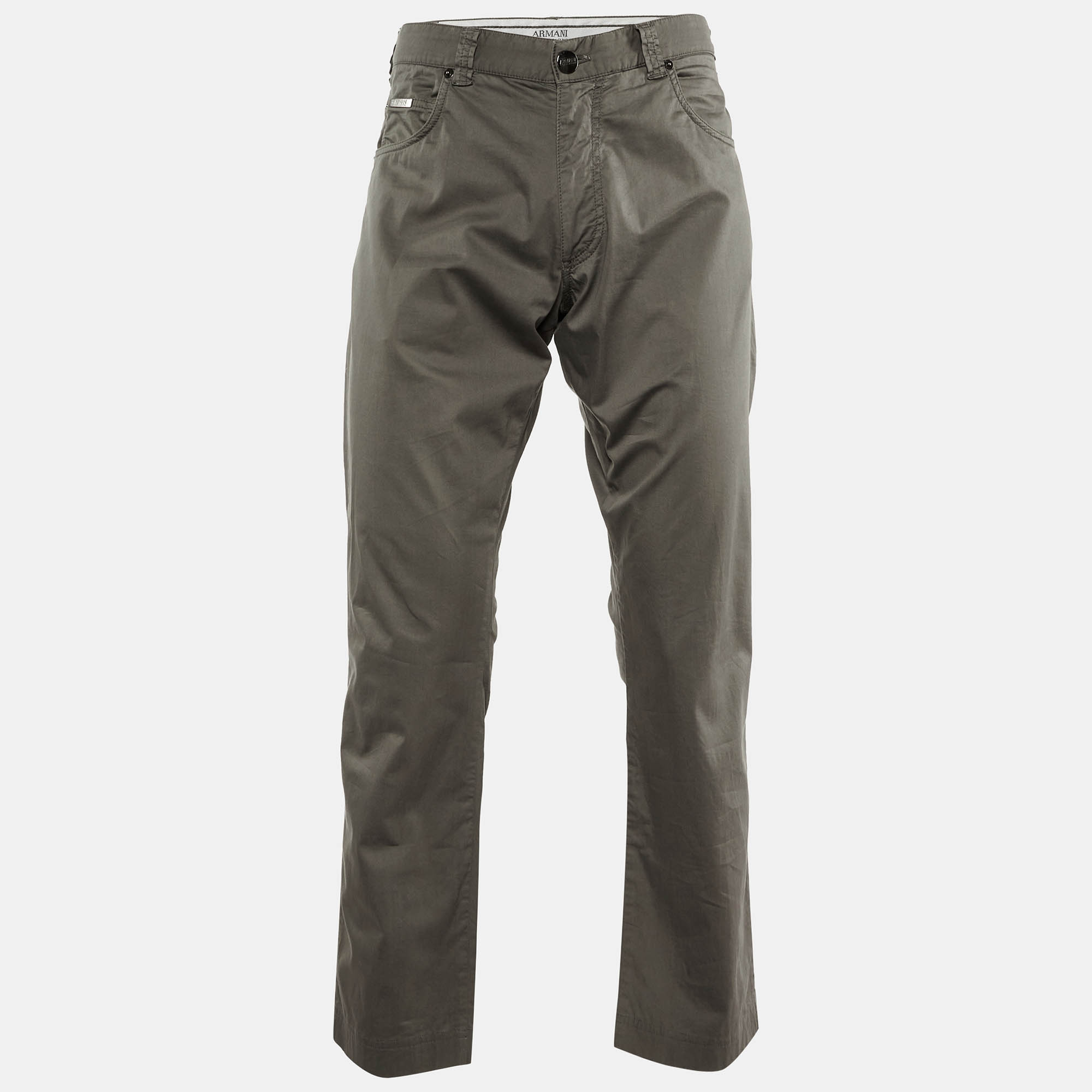 Armani Collezioni Grey Cotton Regular Fit Pants L/Waist 34""