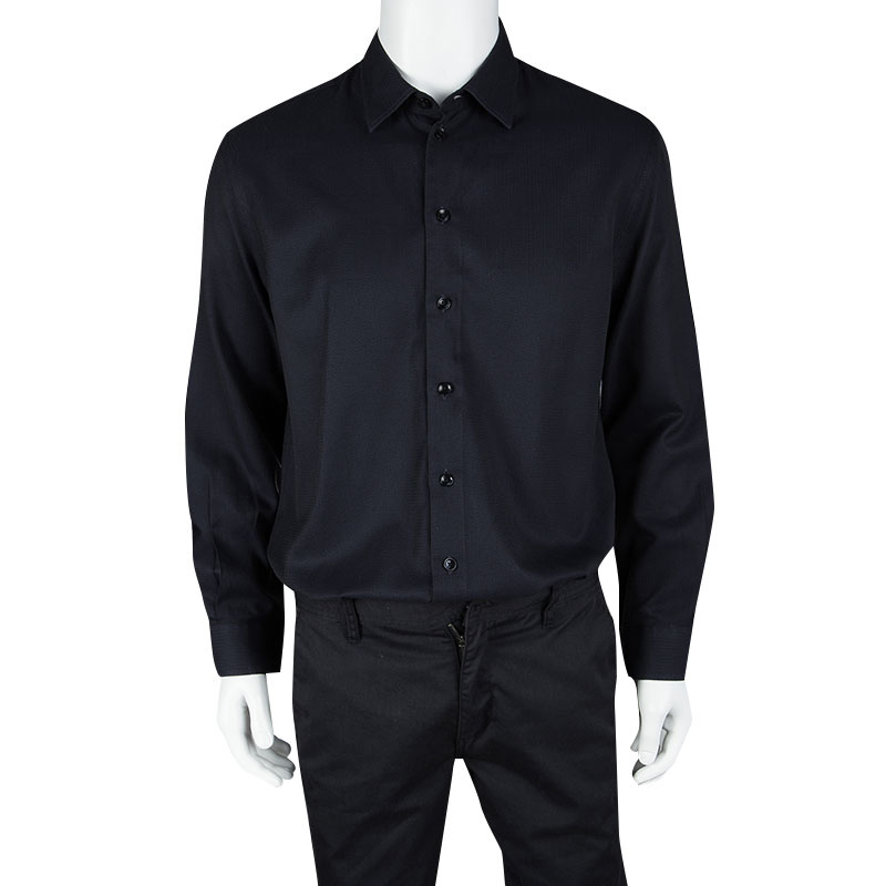 

Armani Collezioni Navy Blue Herringbone Pattern Long Sleeve Shirt