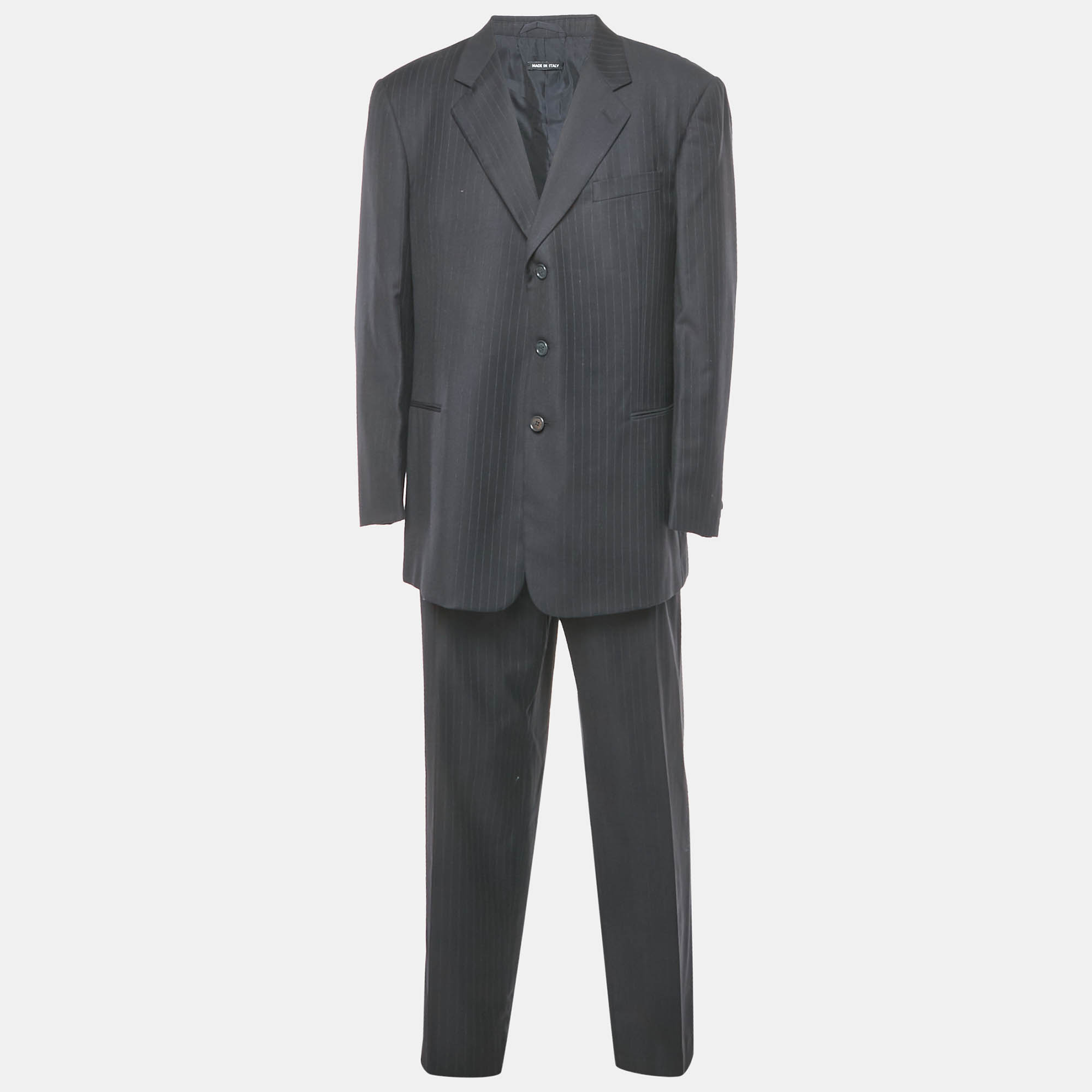 

Armani Collezioni Midnight Blue Stripe Wool Borgo Pants Suit 4XL