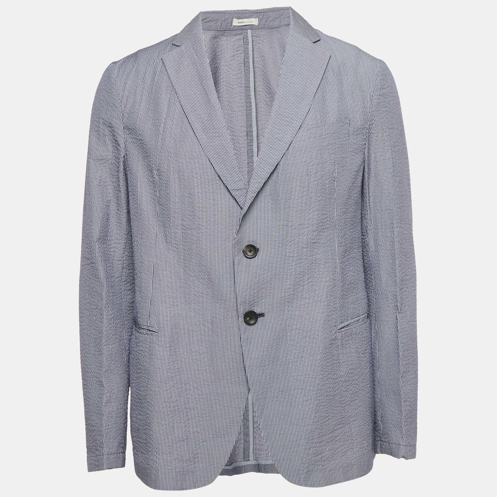 Pre-owned Armani Collezioni Blue Stripe Seersucker Cotton Blazer Xl