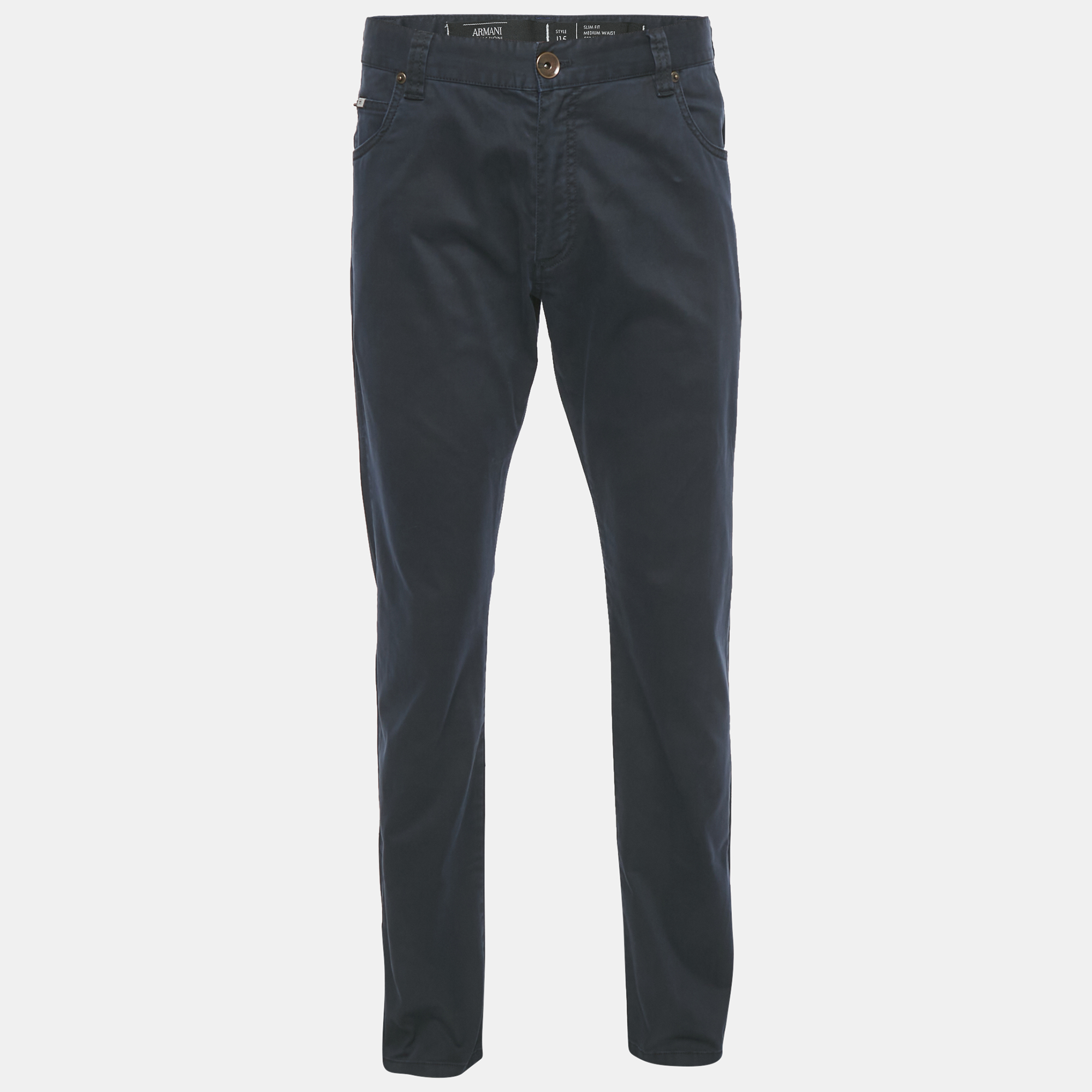 Pre-owned Armani Collezioni Navy Blue Cotton Slim Fit J15 Jeans M