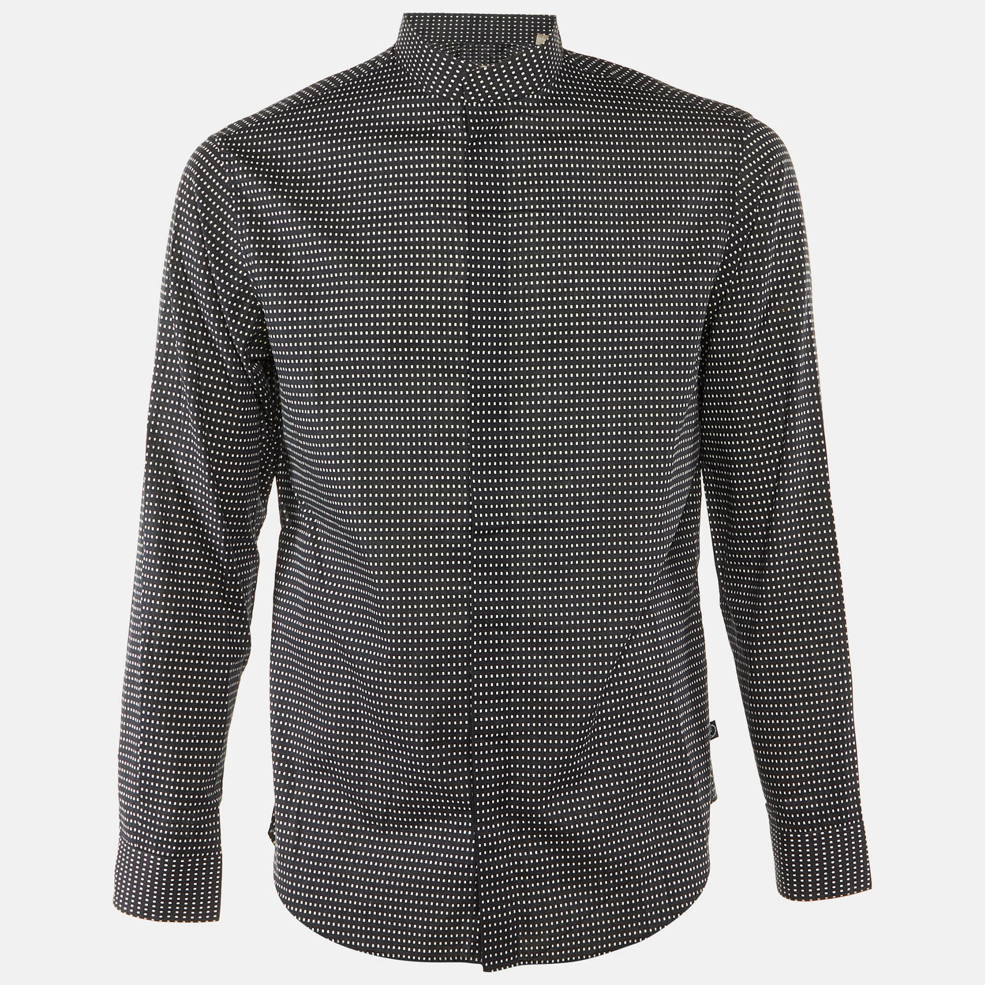 Pre-owned Armani Collezioni Midnight Blue Dotted Cotton Mandarin Collar Shirt M