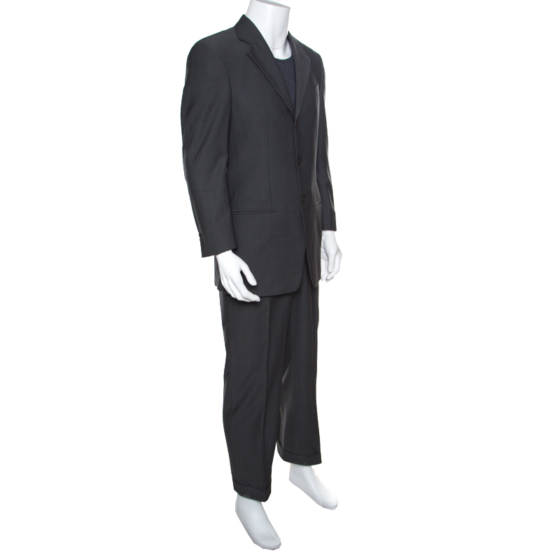 

Armani Collezioni Grey Herringbone Weave Wool Tailored Suit