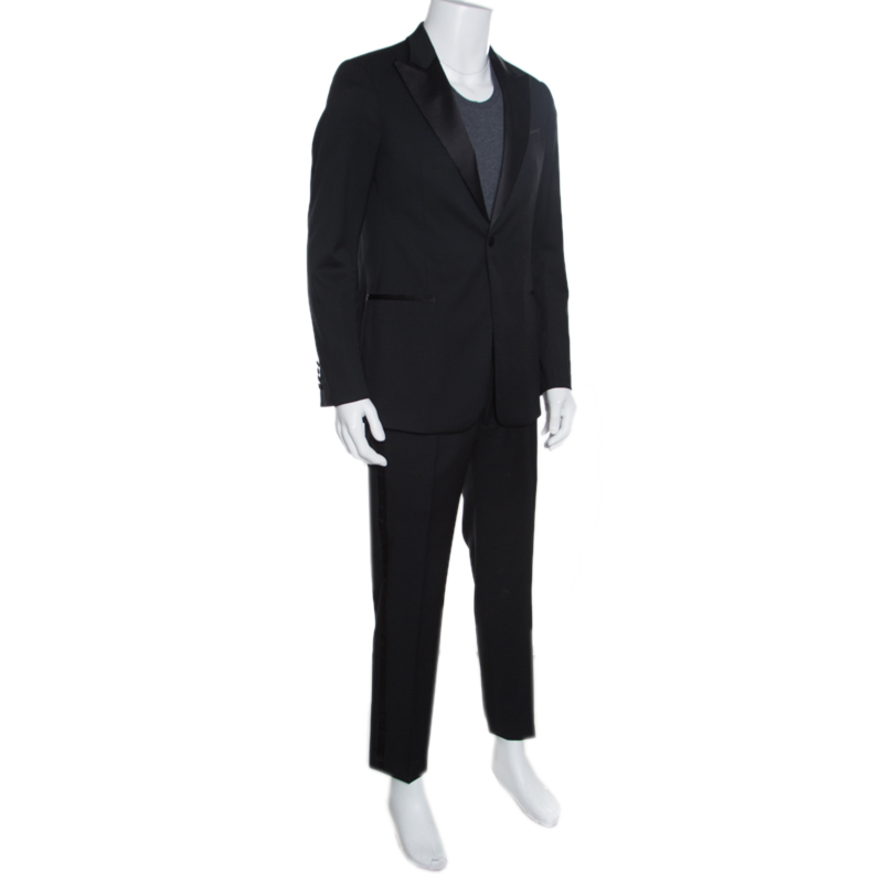 

Armani Collezioni Black Wool Satin Panel Detail Tuxedo Suit