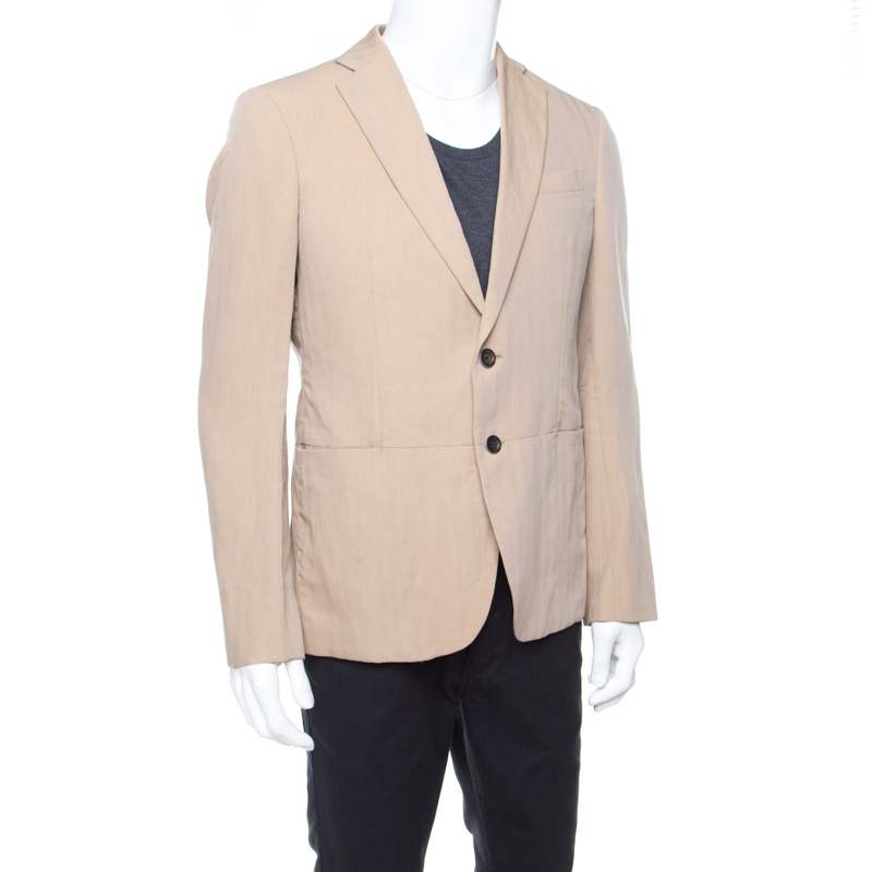 

Armani Collezioni Beige Herringbone Linen Wool Tailored Blazer