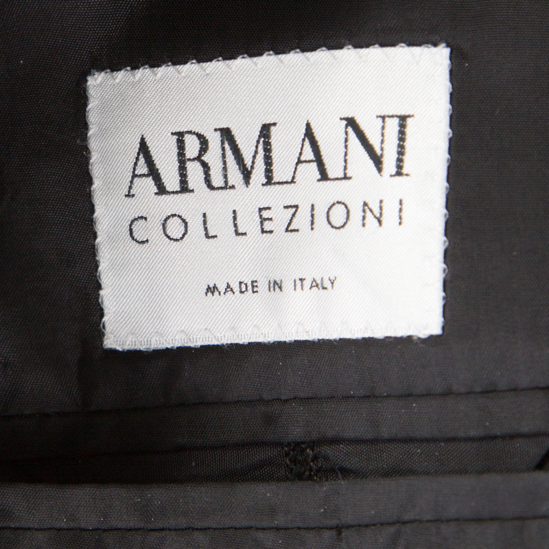 Pre-owned Armani Collezioni Charcoal Grey Herringbone Wool Three Button Blazer Xl