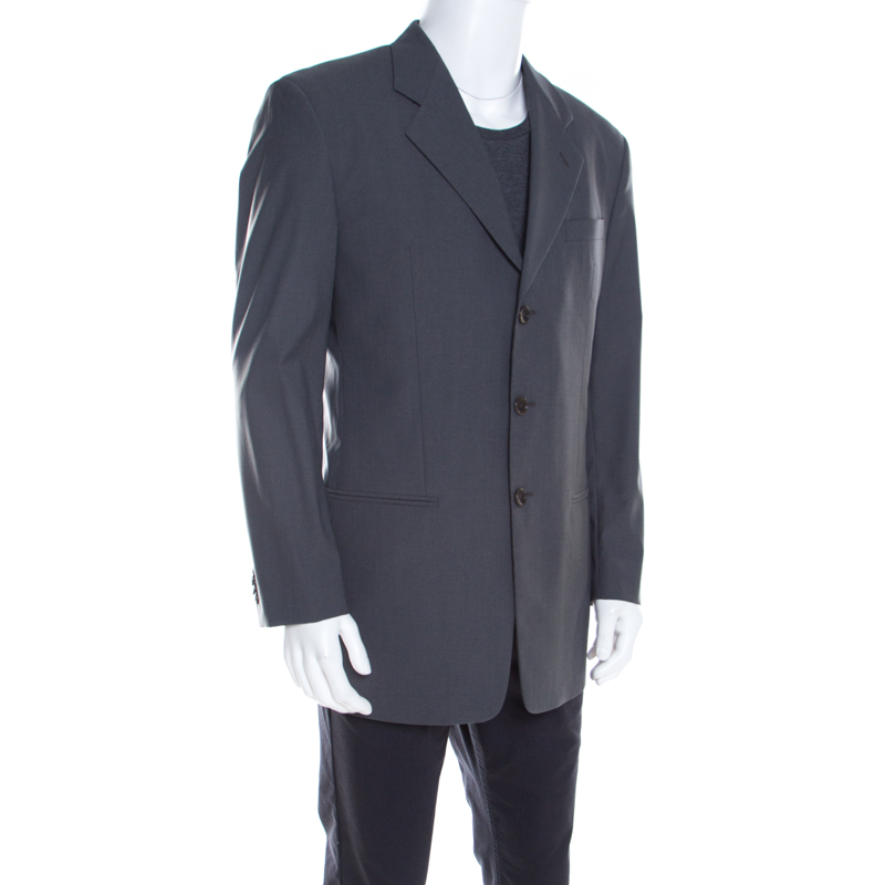 Pre-owned Armani Collezioni Grey Wool Tailored Blazer L