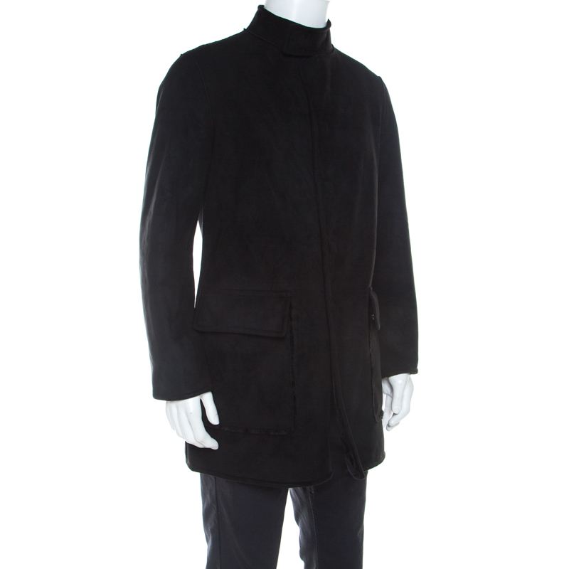 

Armani Collezioni Black Faux Suede Faux Fur Lined Overcoat