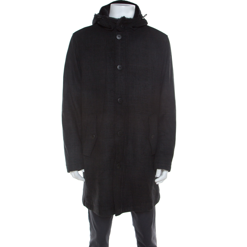 

Armani Collezioni Dark Grey Wool and Fur Hooded Collar Detail Coat