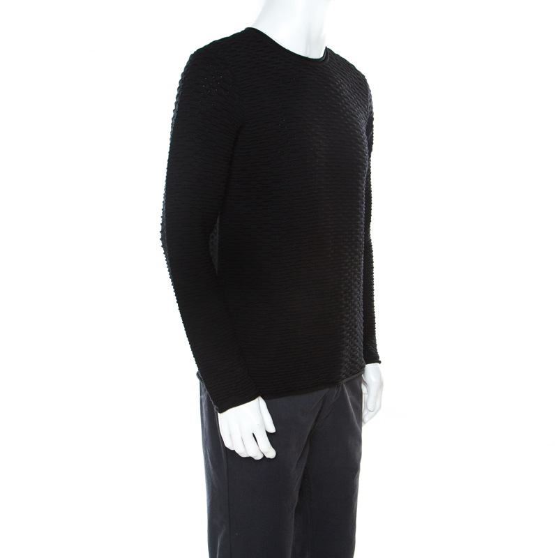 

Armani Collezioni Black Textured Wool Crew Neck Sweater