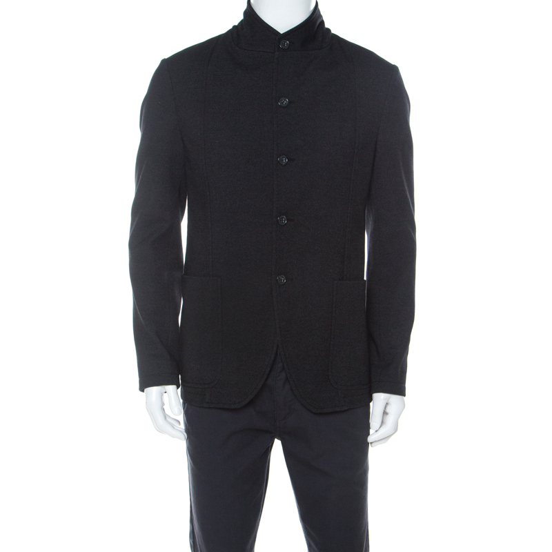 Pre Owned Armani Collezioni Black Cotton Blend Button Front Blazer XL