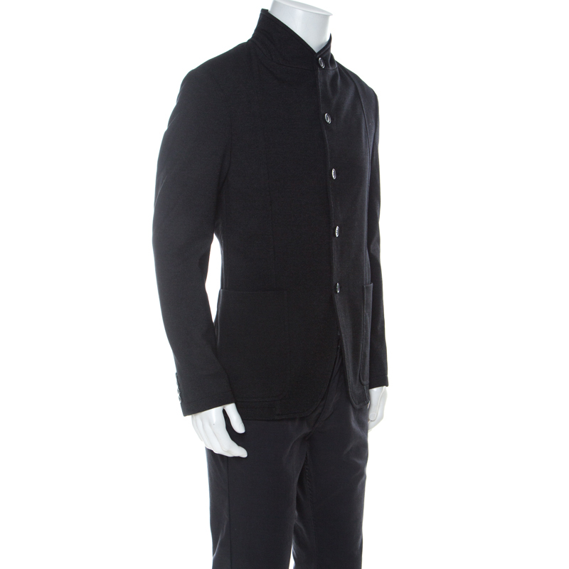 

Armani Collezioni Black Cotton Blend Button Front Blazer