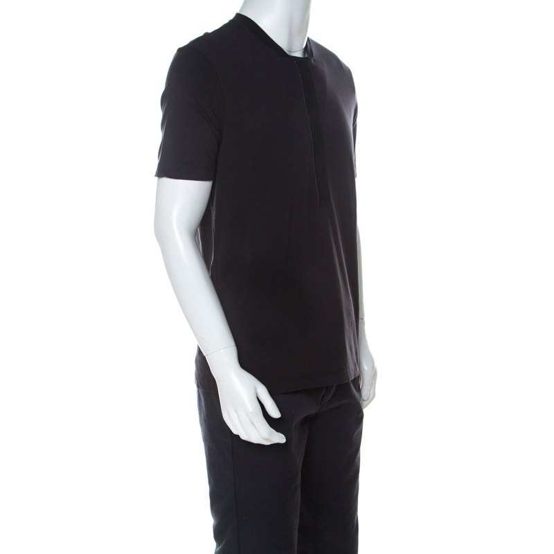 

Armani Collezioni Black Cotton Leather Panel Insert T-Shirt