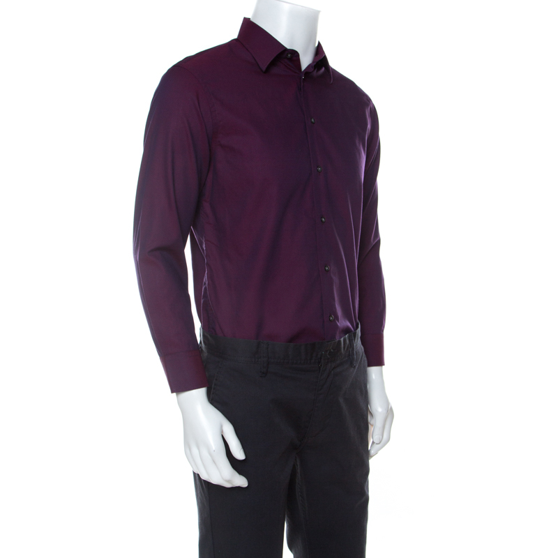 

Armani Collezioni Purple Two Tone Jacquard Cotton Long Sleeve Shirt