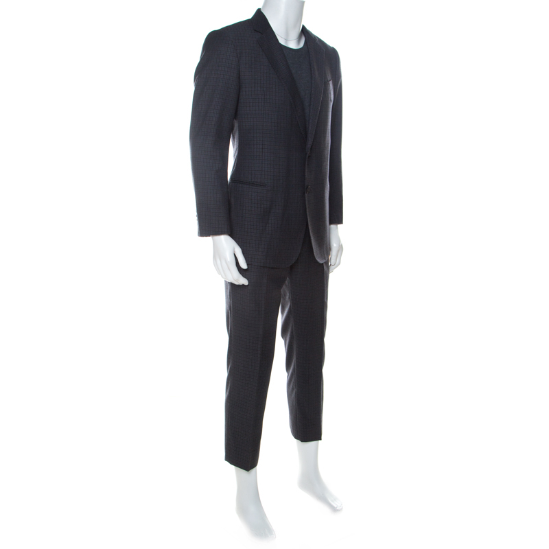 

Armani Collezioni Dark Grey Checked Wool T Line Suit