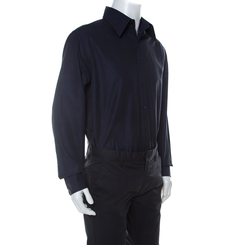 

Armani Collezioni Navy Blue Striped Cotton Shirt
