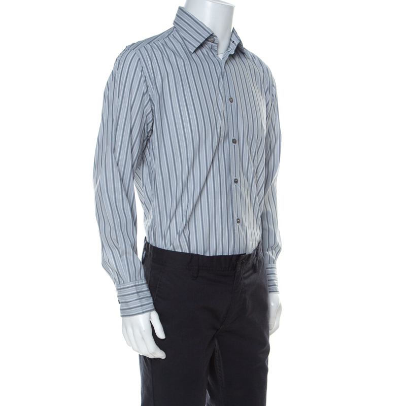 

Armani Collezioni Grey Striped Cotton Blend Shirt