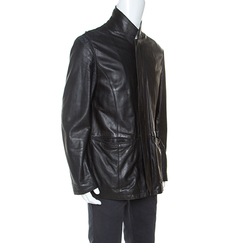 

Armani Collezioni Black Leather Zip Front Jacket 3XL