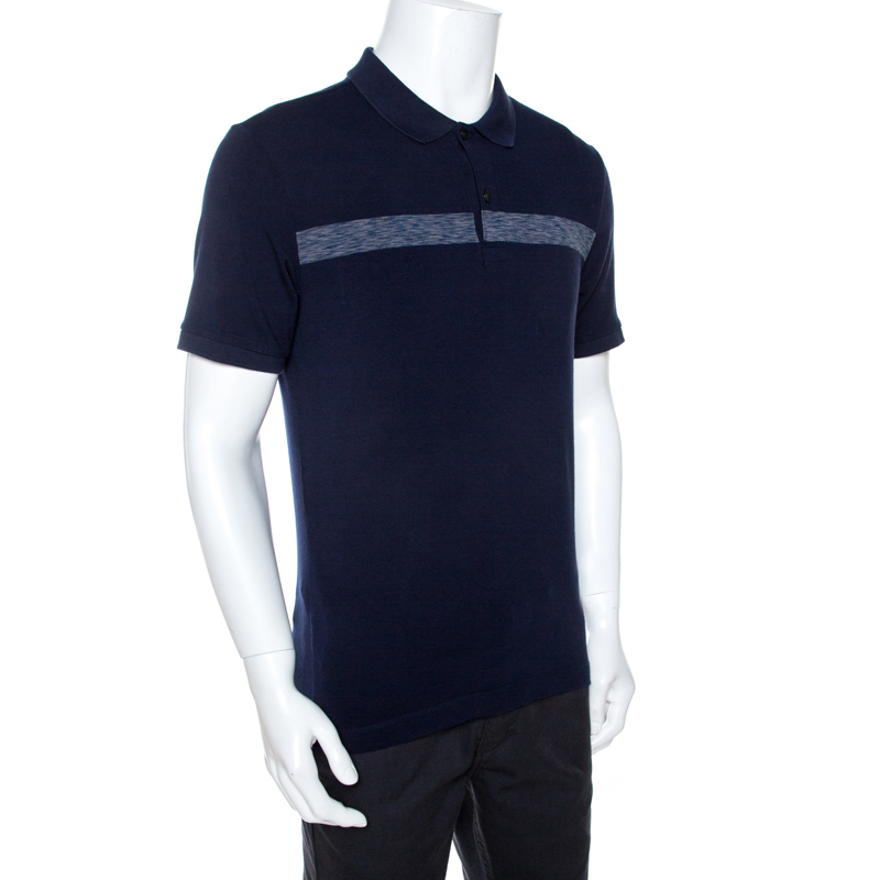 

Armani Collezioni Navy Blue Knit Stripe Detail Polo T-Shirt