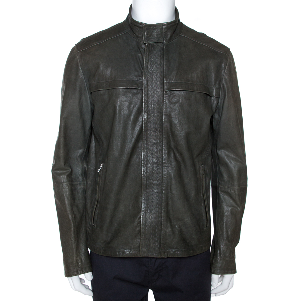 Dark Green Nappa Leather Jacket XL 