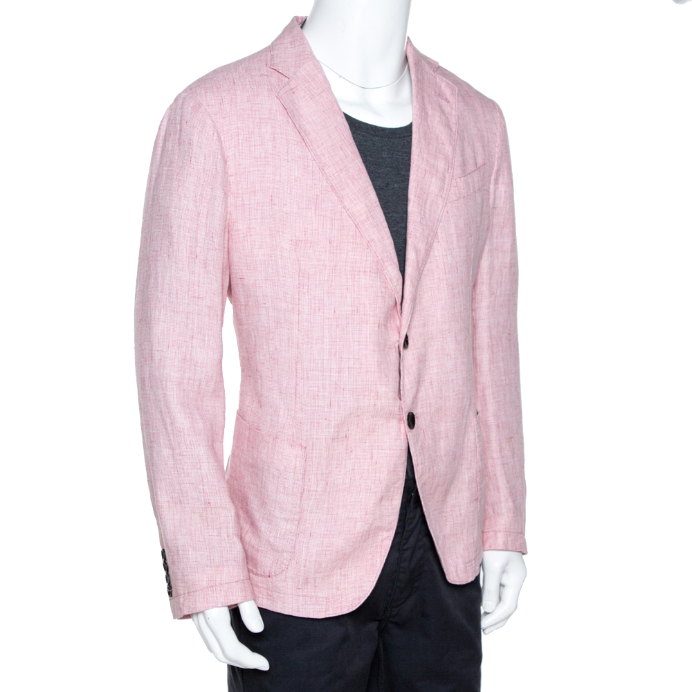 

Armani Collezioni Light Pink Melange Linen Two Buttoned Blazer 3XL