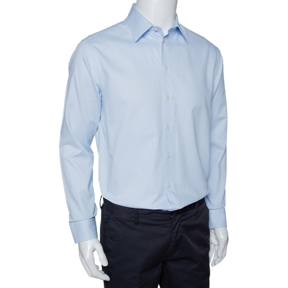 

Armani Collezioni Light Blue Textured Cotton Long Sleeve Shirt