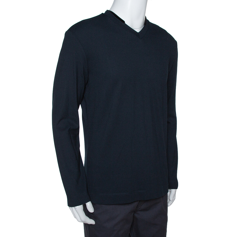 

Armani Collezioni Midnight Blue Cotton Pique Long Sleeve T Shirt, Navy blue