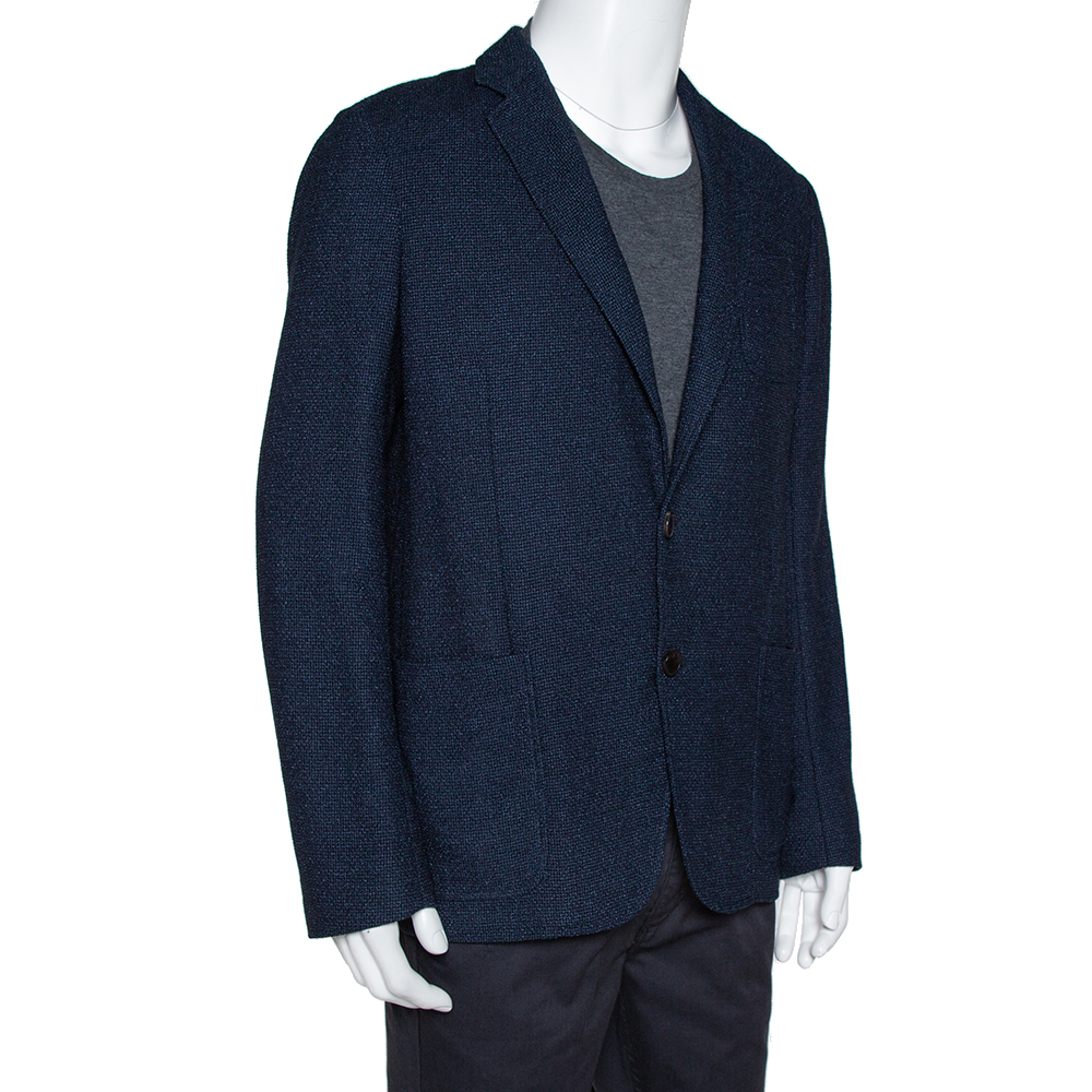 

Armani Collezioni Navy Blue Textured Wool Blend Jacket