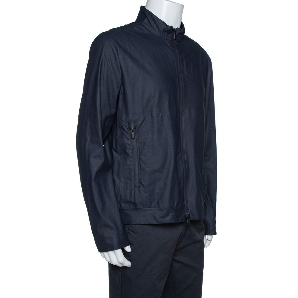 

Armani Collezioni Navy Blue Water Repellent Zip Front Jacket