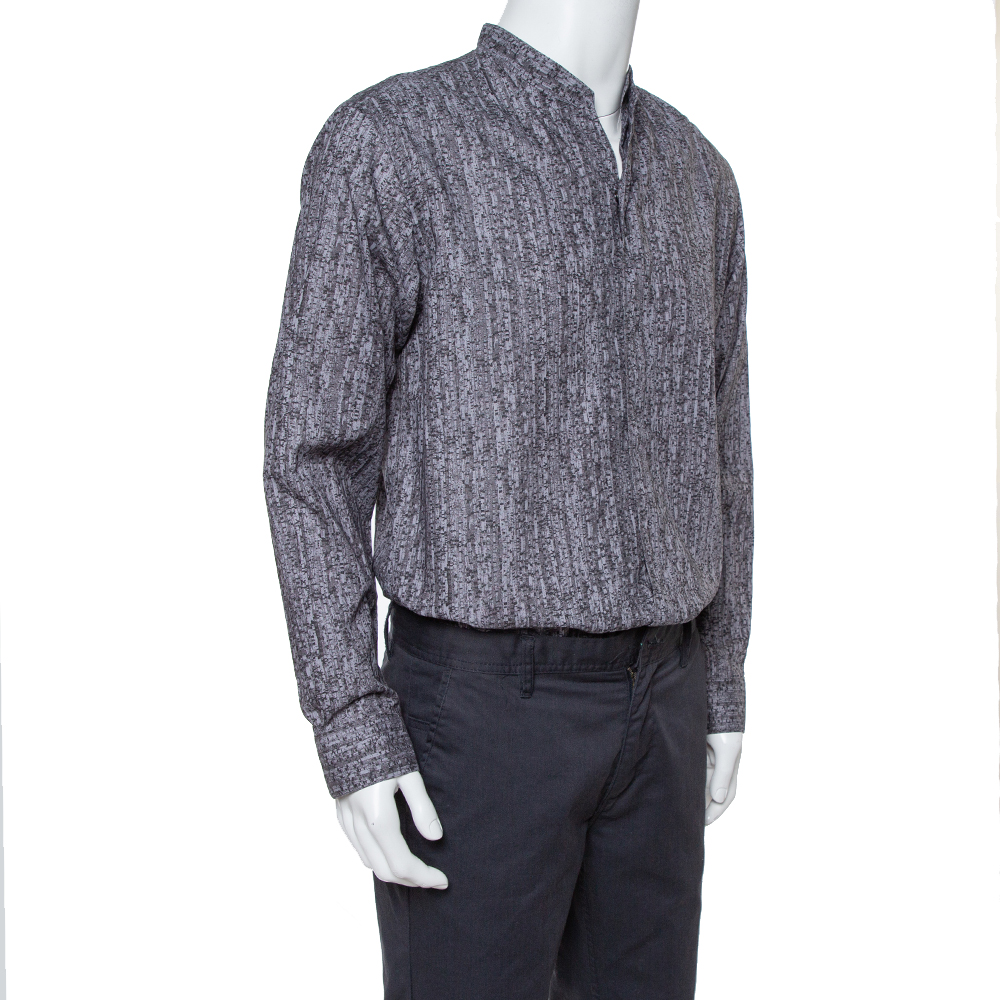 

Armani Collezioni Grey Texture Print Cotton Button Front Shirt