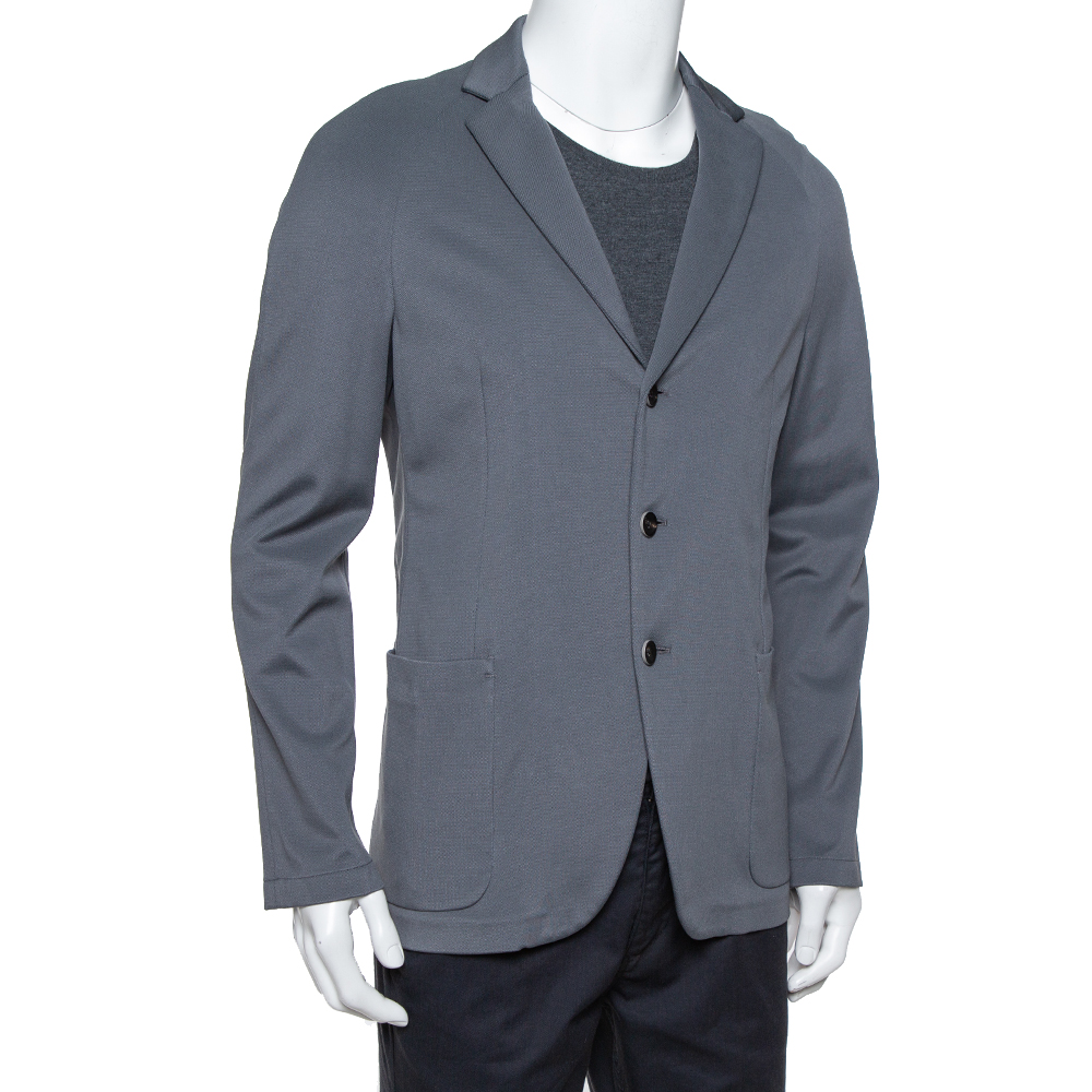 

Armani Collezioni Grey Pique Knit Three Button Blazer