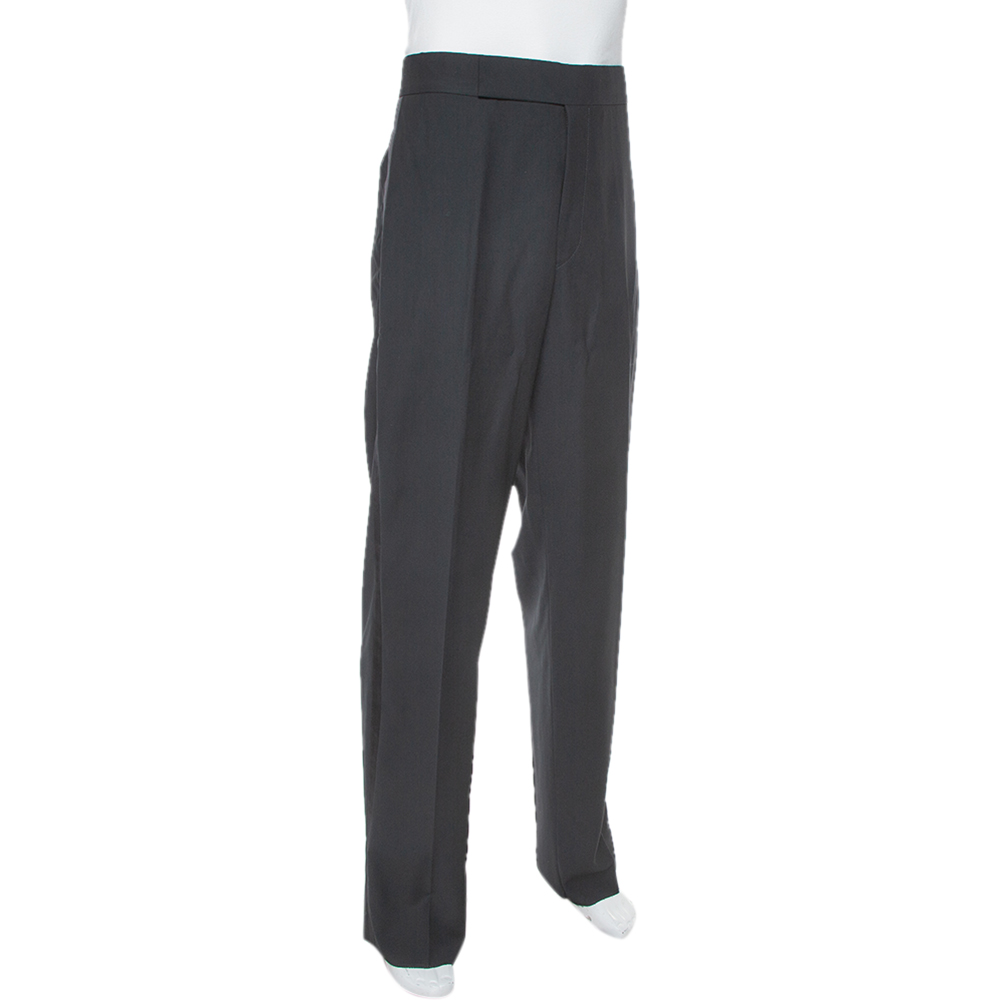 

Armani Collezioni Black Wool Side Stripe Detail Straight Leg Trousers