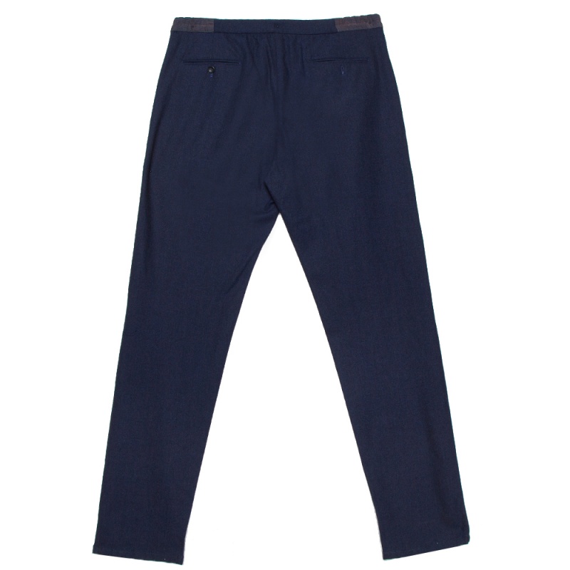 

Armani Collezioni Navy Blue Wool Contrast Waistband Trim Tailored Trousers