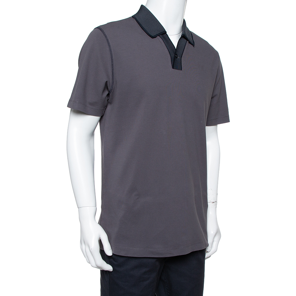 

Armani Collezioni Dark Grey Cotton Contrast Collar Detail Polo T-Shirt