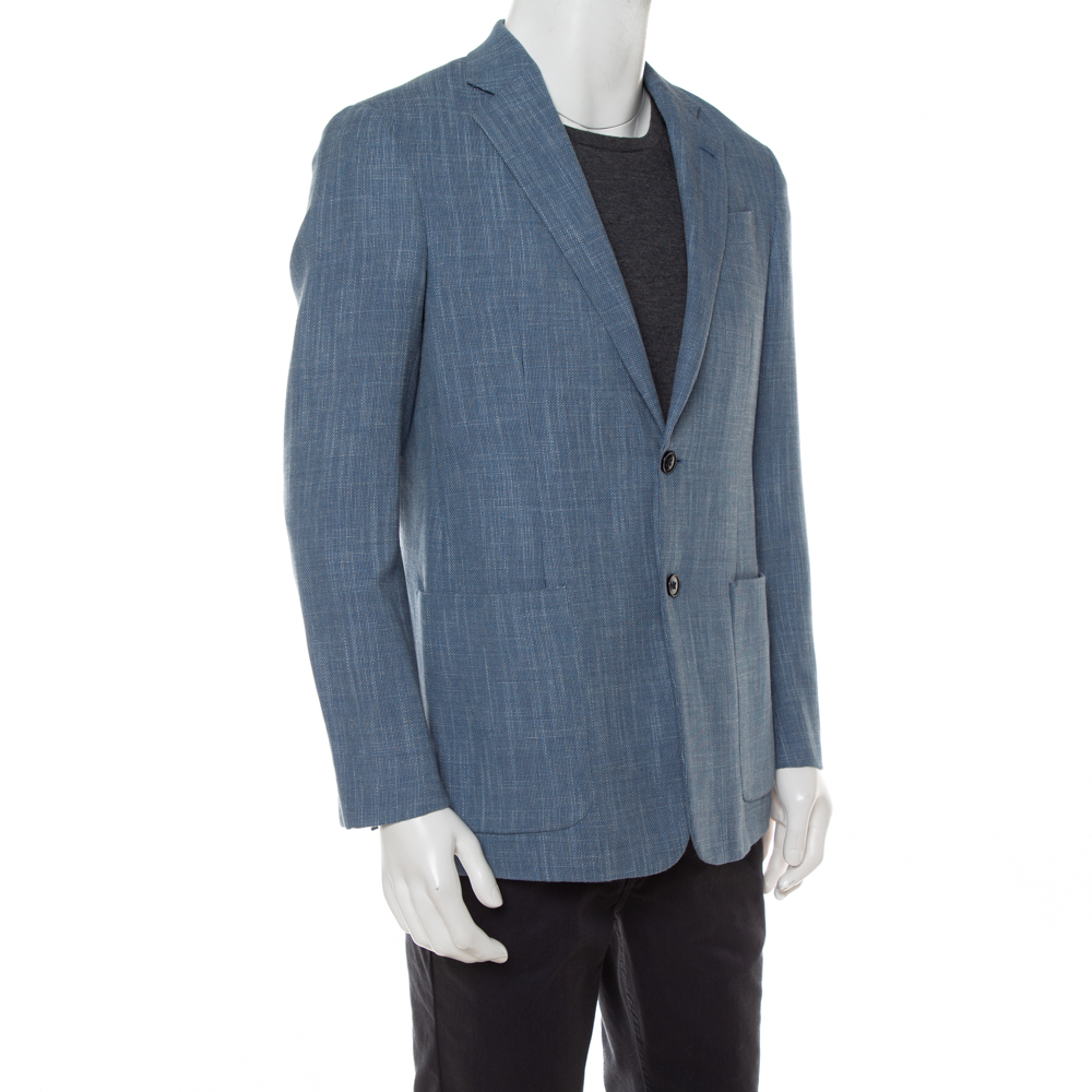 

Armani Collezioni Blue Wool & Cotton Button Front Blazer