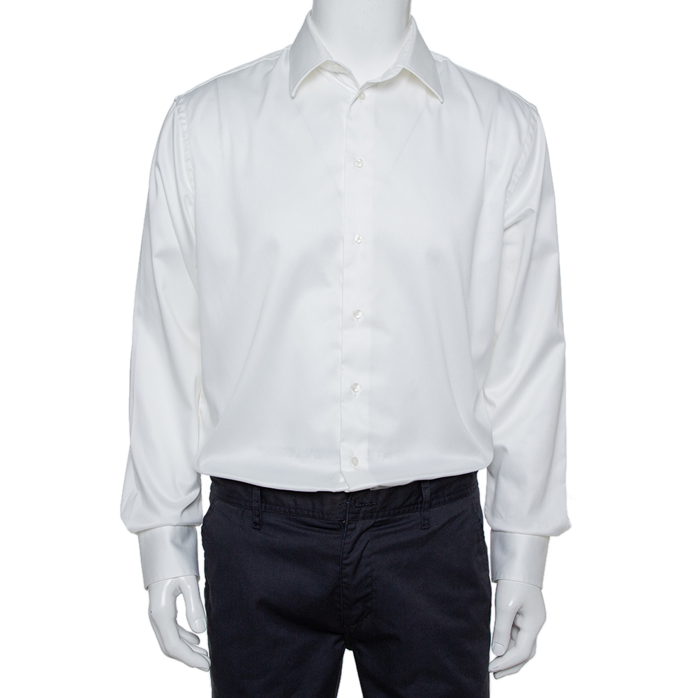 

Armani Collezioni White Cotton Twill Button Front Modern Fit Shirt