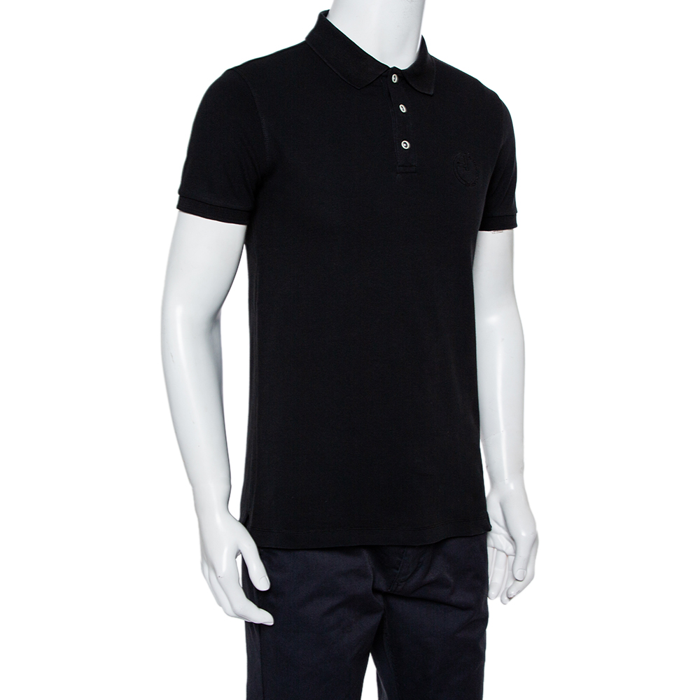 

Armani Collezioni Black Cotton Pique Logo Embroidered Polo T-Shirt