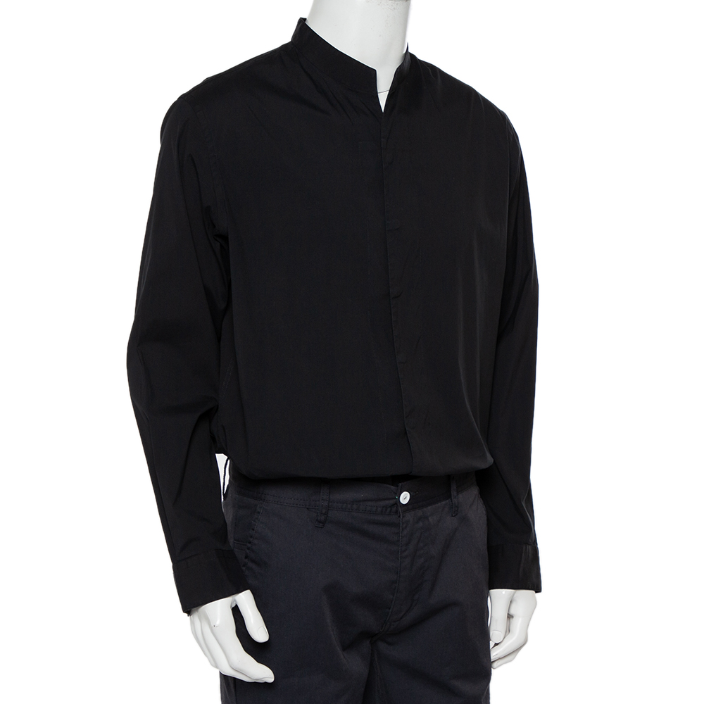 

Armani Collezioni Black Cotton Stand Collar Shirt