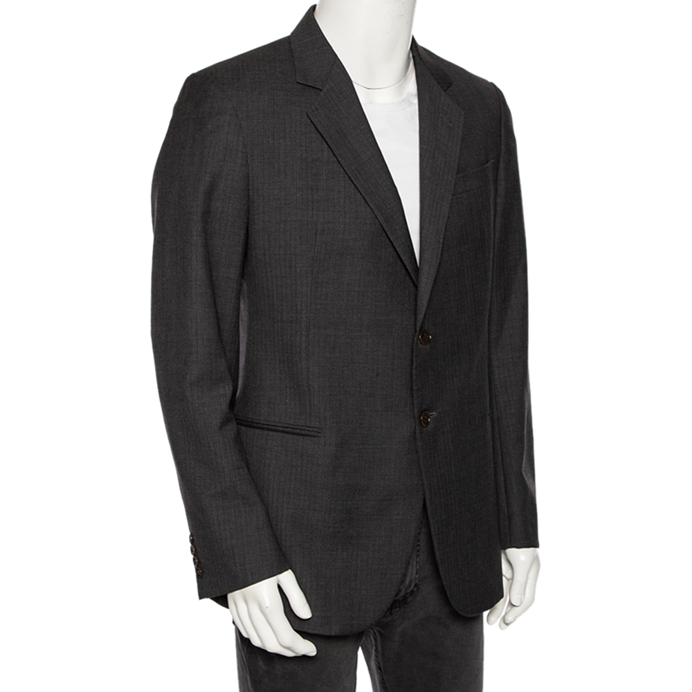 

Armani Collezioni Charcoal Grey Striped Wool Button Front Blazer