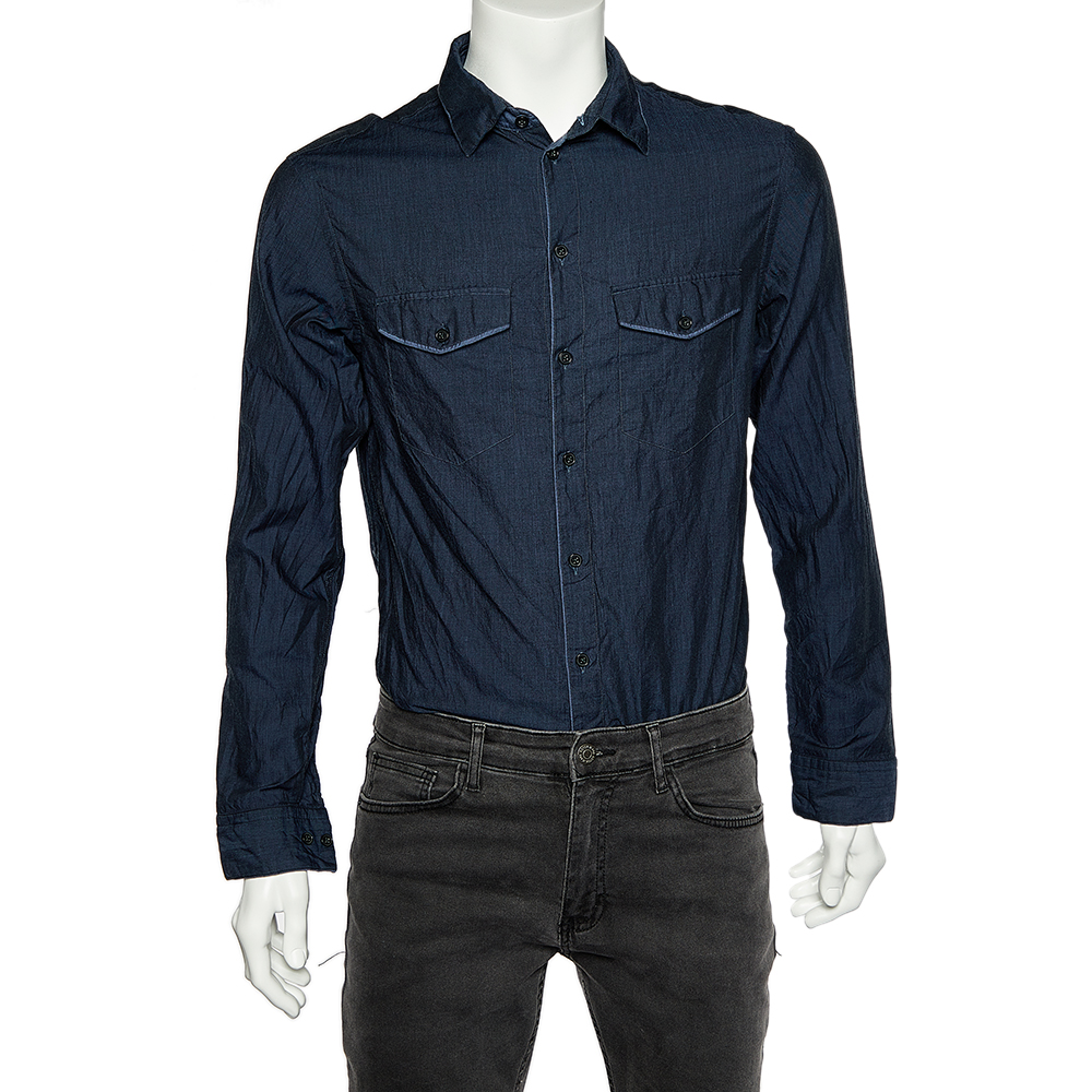 

Armani Collezioni Navy Blue Cotton Button Front Shirt