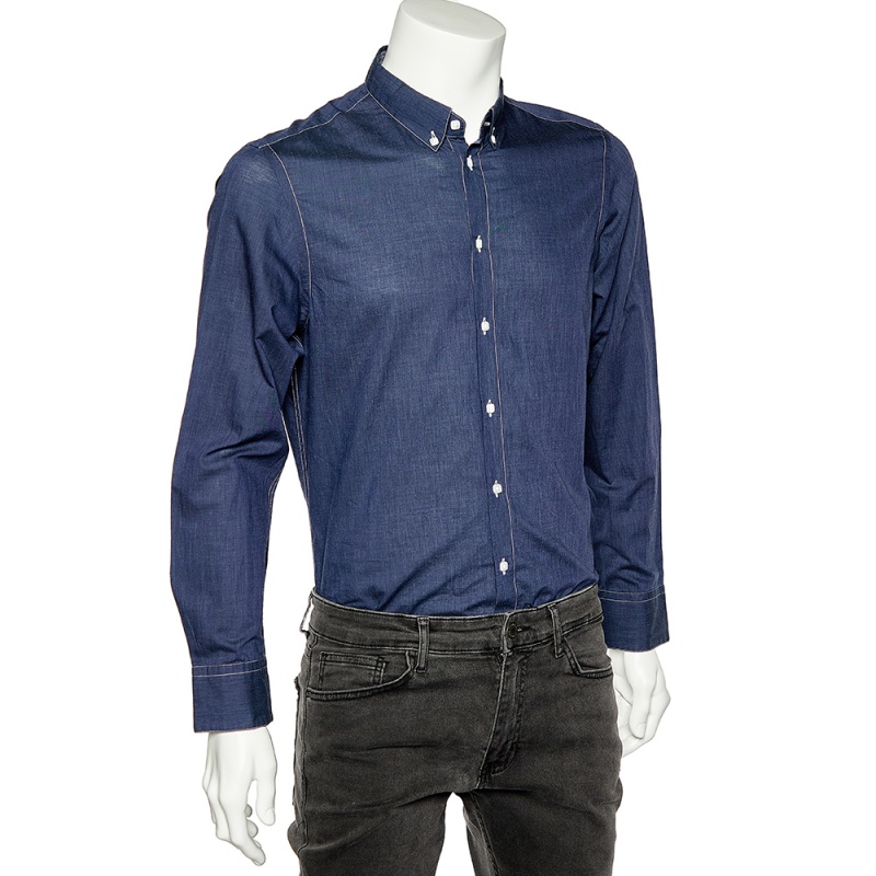 

Armani Collezioni Navy Blue Cotton Button Front Shirt