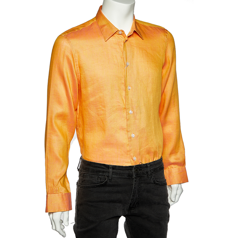 

Armani Collezioni Orange Linen & Cotton Button Front Shirt