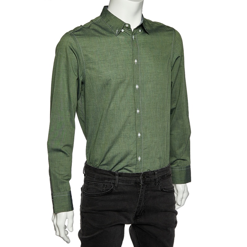 

Armani Collezioni Green Cotton Button Front Shirt