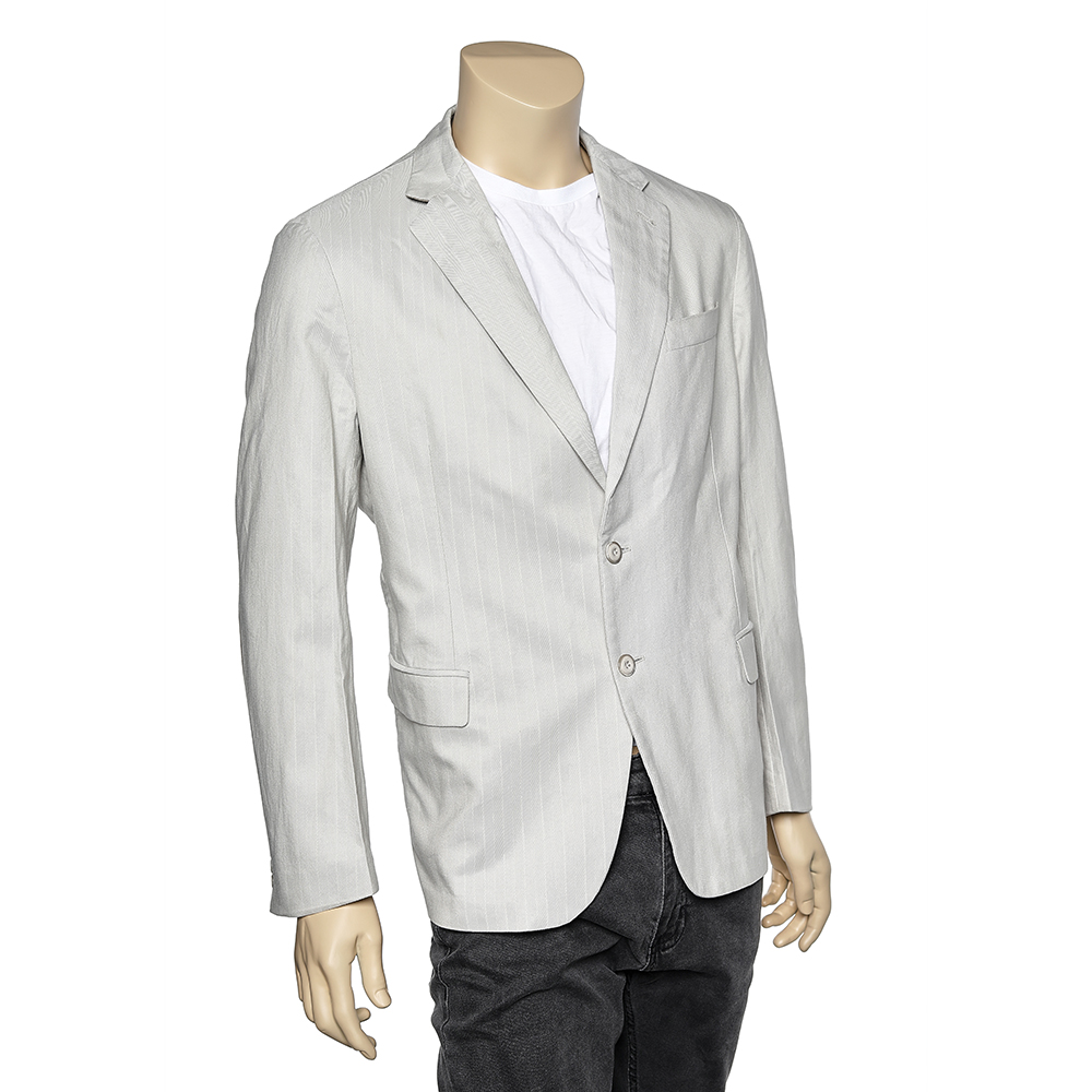 

Armani Collezioni Beige Cotton Jacquard Button Front Blazer