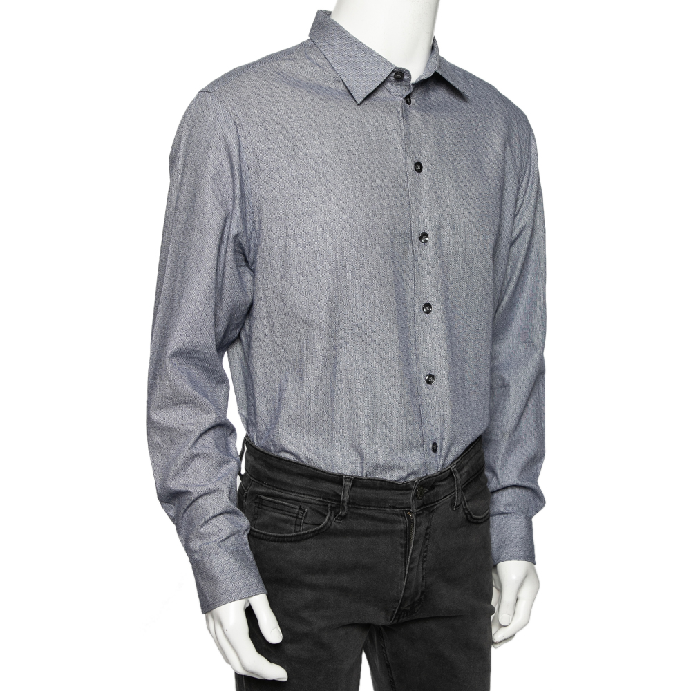 

Armani Collezioni Blue Patterned Cotton Button Front Shirt