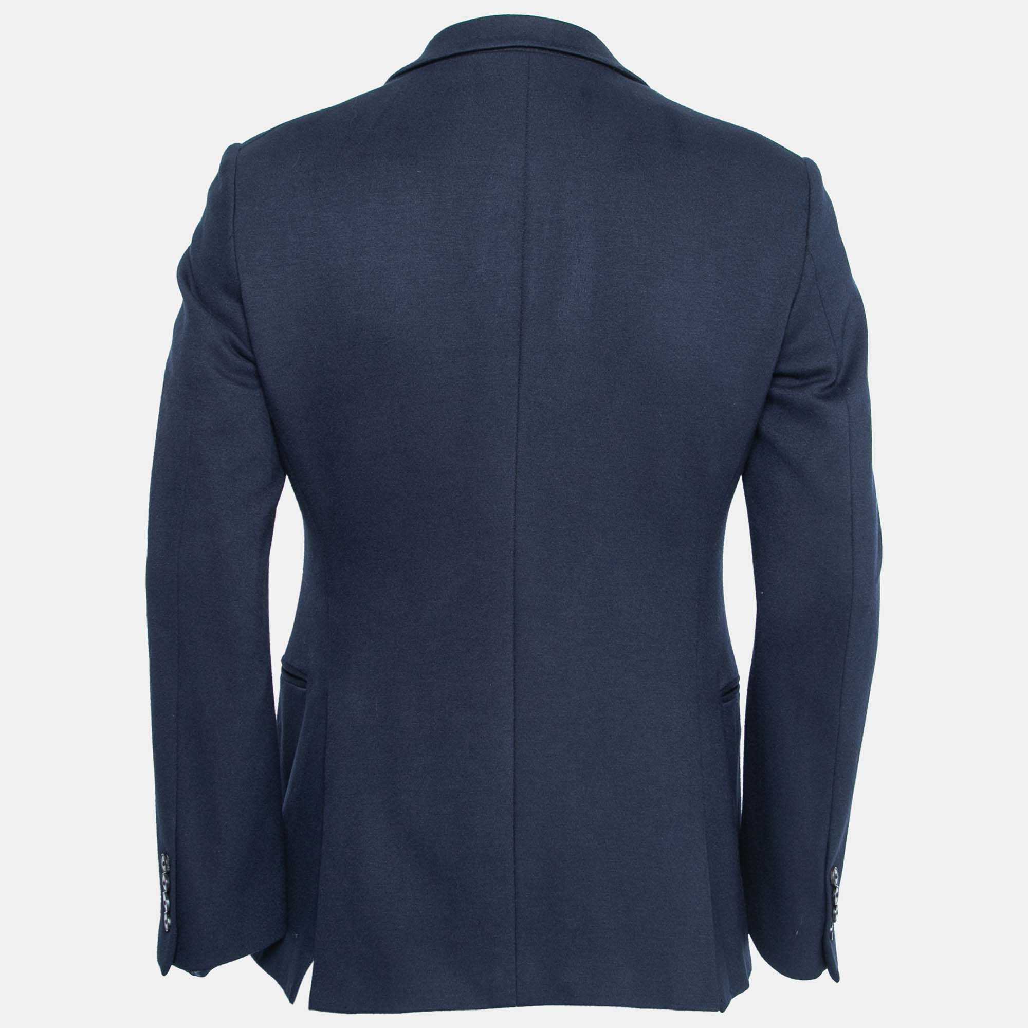 

Armani Collezioni Navy Blue Stretch Knit Single-Breasted Blazer