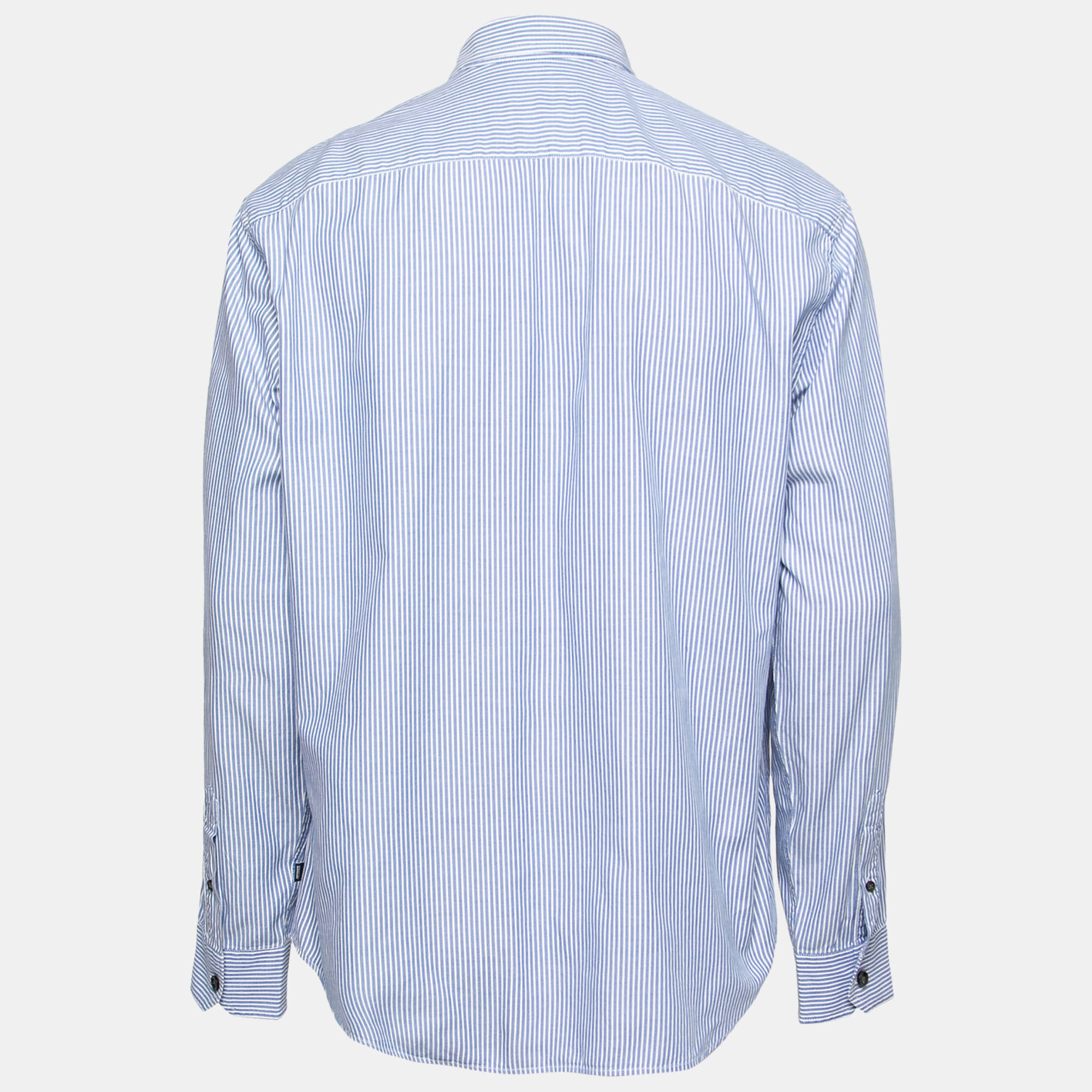 

Armani Collezioni Blue Striped Cotton Long-Sleeve Button Front Shirt