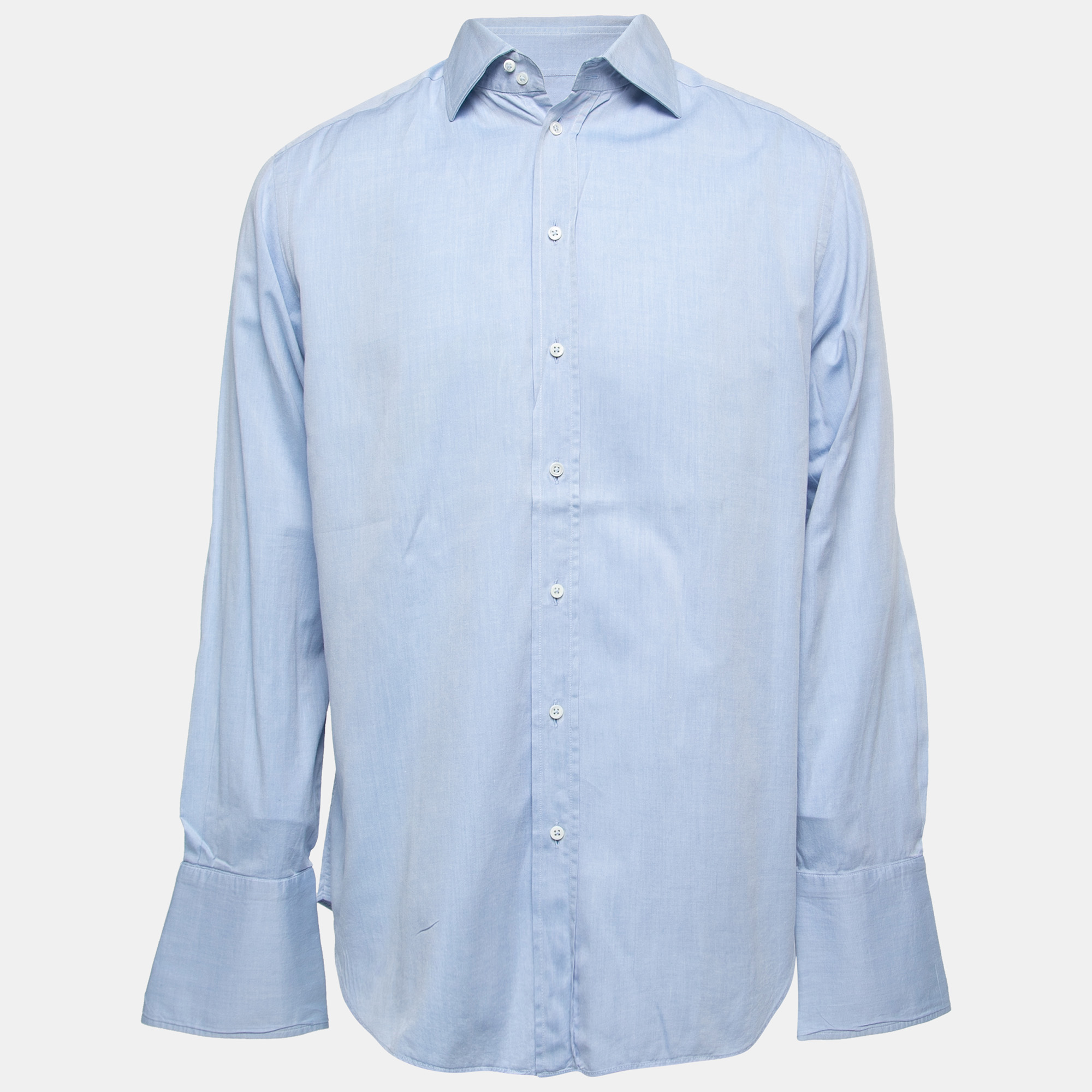 Pre-owned Armani Collezioni Blue Cotton Full Sleeve Shirt M