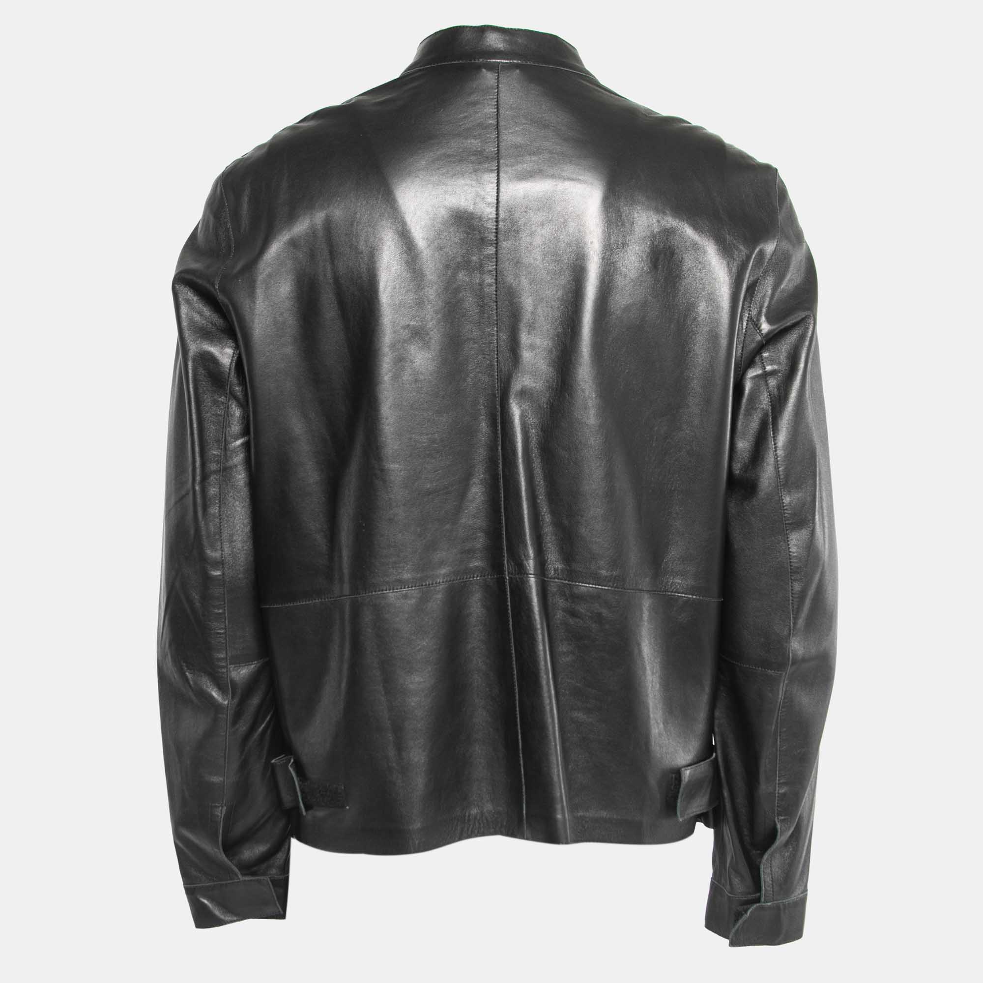 

Armani Collezioni Black Leather Zip Front Jacket